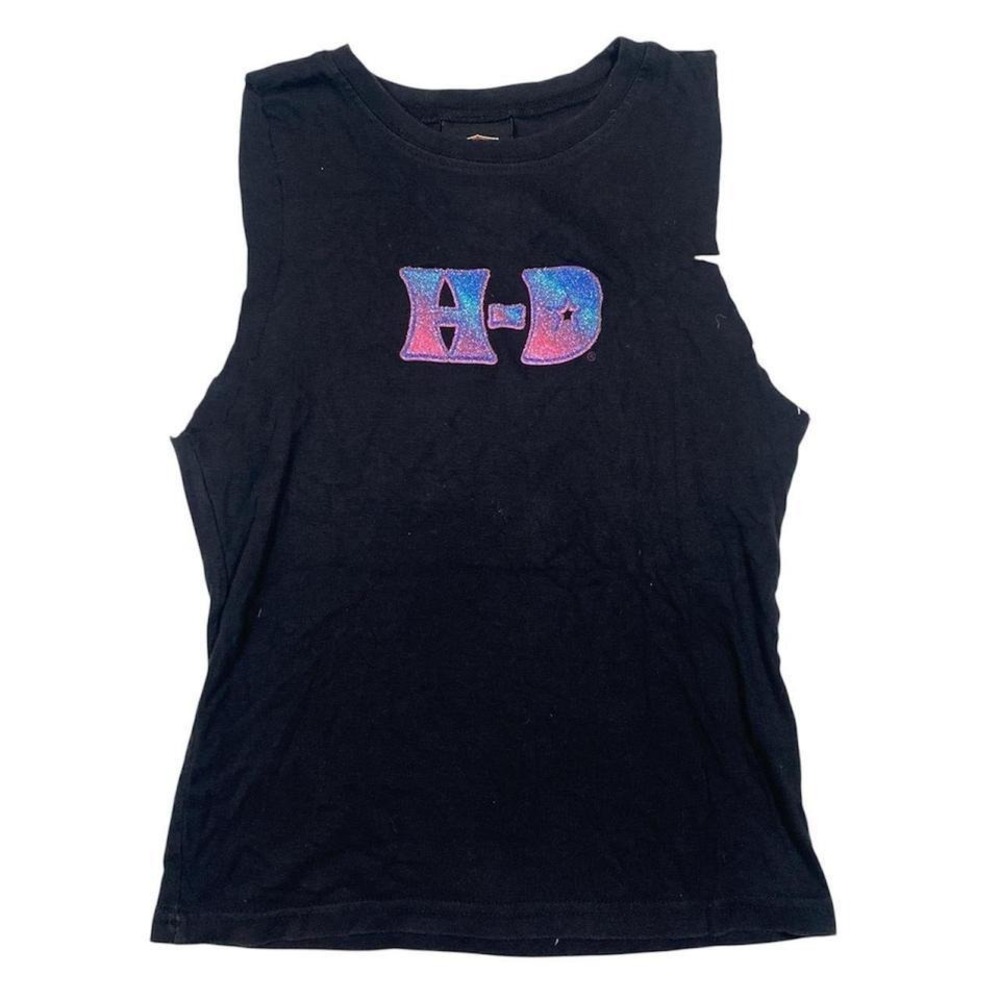 Y2K Harley Davidson Ft Myers Florida Womens Black Muscle Tank Top Sparkle Medium